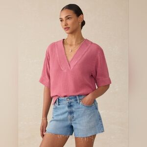 Faherty Dune Cotton Gauze Short Sleeve Popover Shirt Heather Rose Pink Sz S Boho